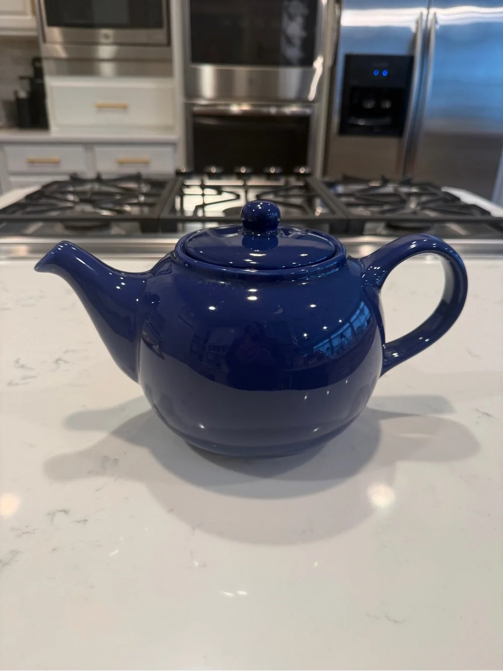 Cobalt Blue Ceramic Teapot Large Glossy Classic Cottage Kitchen Tea Pot